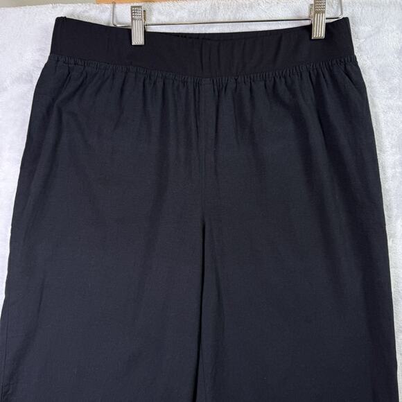 April Cornell Black Wide Leg Pants Women's Medium Embroidered Floral Boho Cotton - Picture 2 of 16